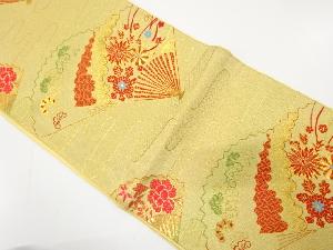 アンティーク　扇に草花模様織り出し袋帯（着用可）